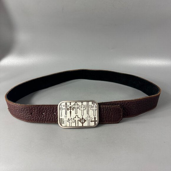 Buckle-Down Buckle Brown Leather Belt - Picture 1 of 13